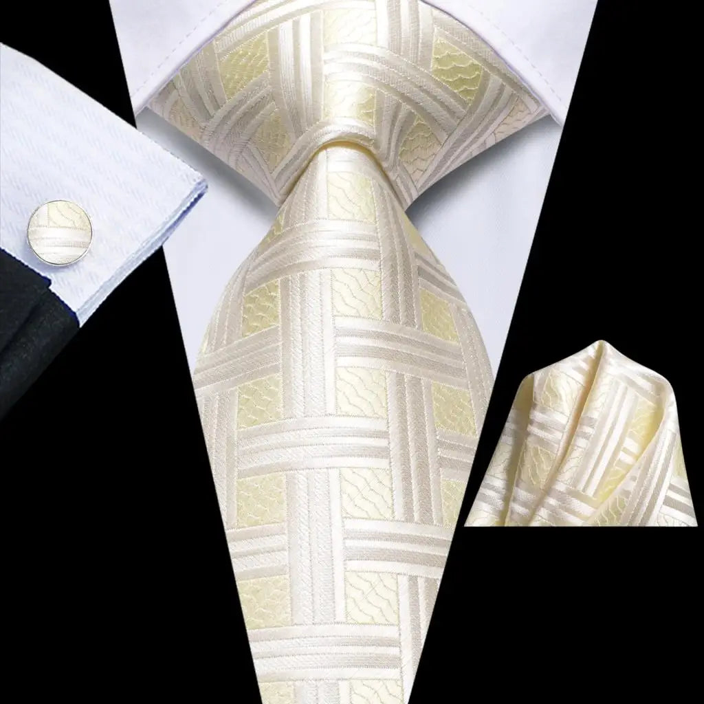 Hi-Tie Men's Silk Necktie Handkerchief & Cufflinks Set Silk Necktie Set Qme SN-3781
