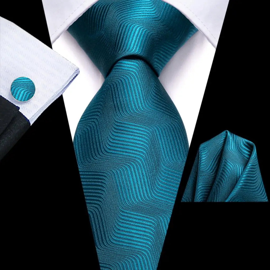 Hi-Tie Men's Silk Necktie Handkerchief & Cufflinks Set Silk Necktie Set Qme SN-3700