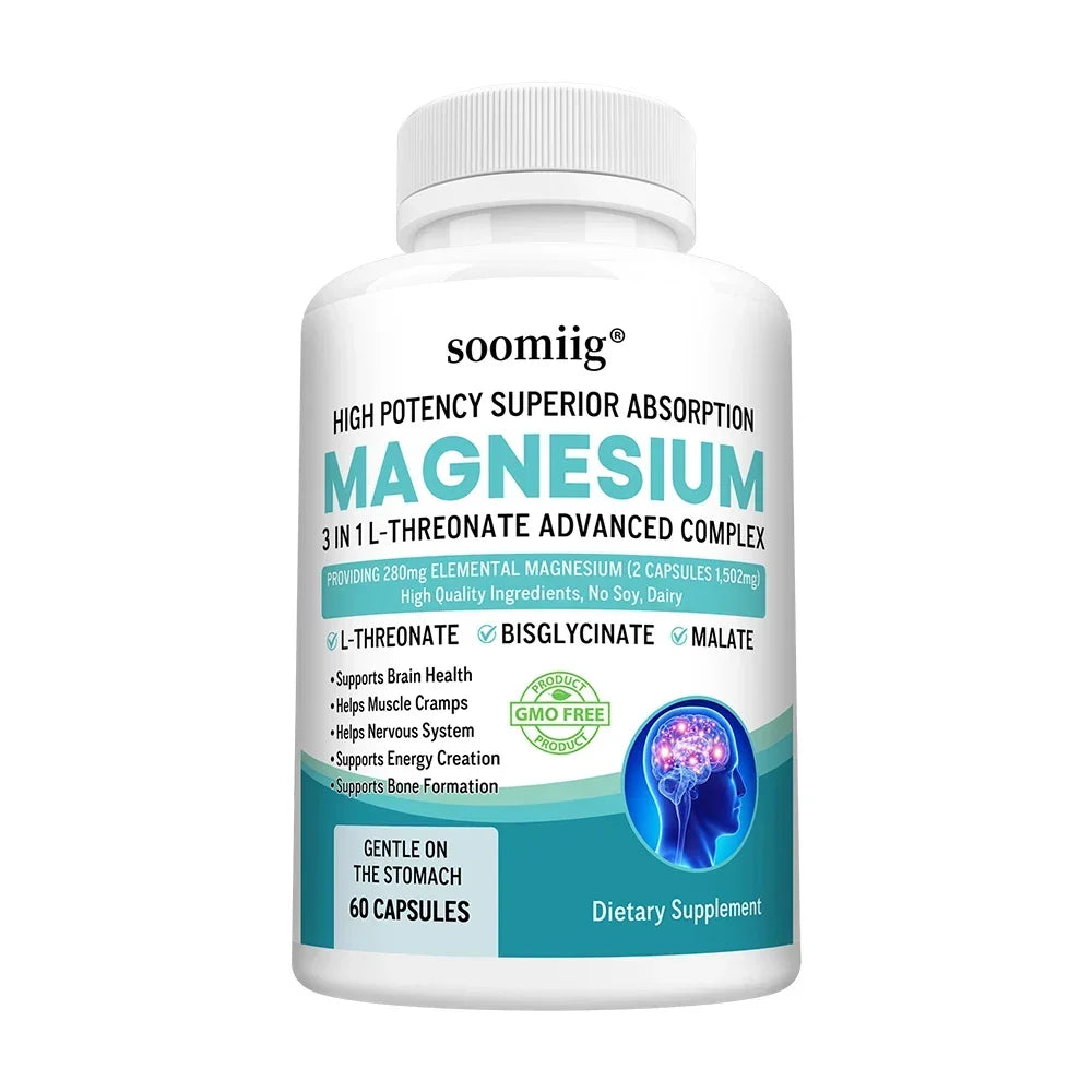 3-in-1 Magnesium L-Threonate, Glycinate & Malate Capsules Magnesium Supplement Qst 60 count-1 bottle