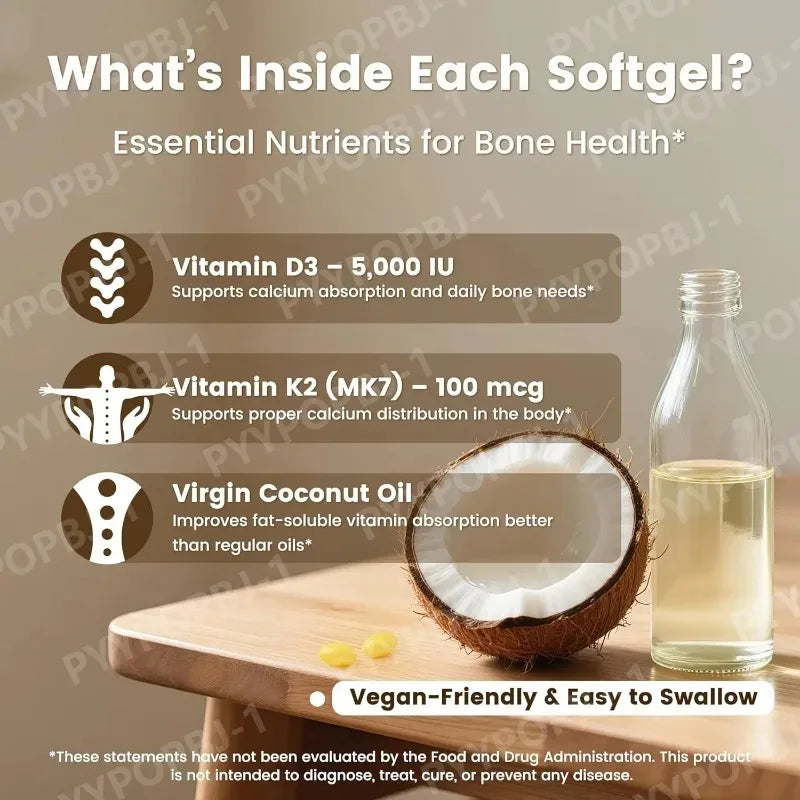 Vitamin D3 K2 Softgels 5000 IU MK-7 with Coconut Oil 300ct Vitamin Supplement Qst