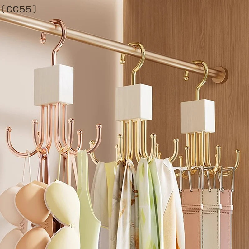 Rotating Wooden Belt Hanger – Closet Organizer with Steel Hooks Closet Belt Organizer Qst