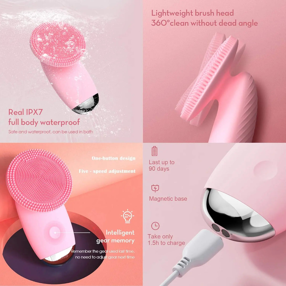 VIMYSHOW Sonic Silicone Face Cleansing Brush – IPX-7 Waterproof Facial Cleansing Brush Qst