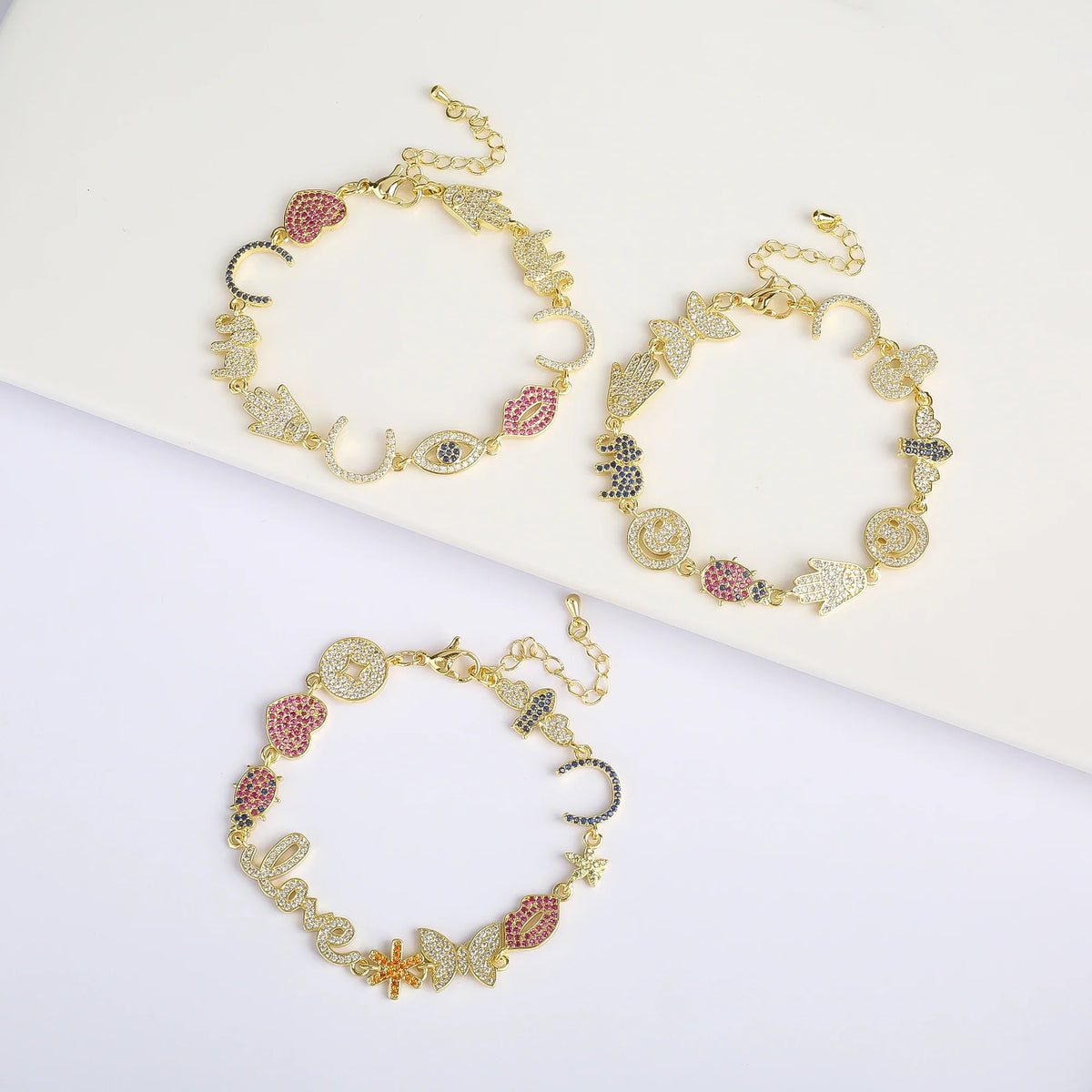 Zirconia Lips Butterfly Alphabet Combination Bracelet – 8 Designs Charm Bracelet Qme