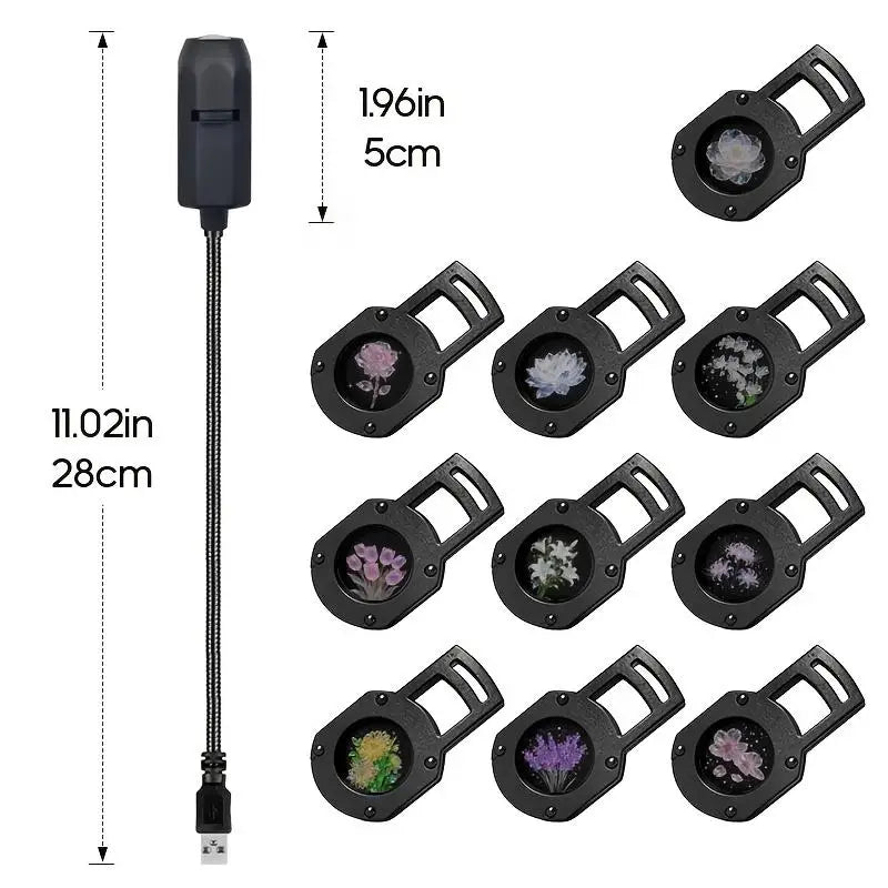 Dreamy Floral Projection Light – 10 Patterns Wall & Ceiling Projection Night Light Qme Light an 10pcs Film