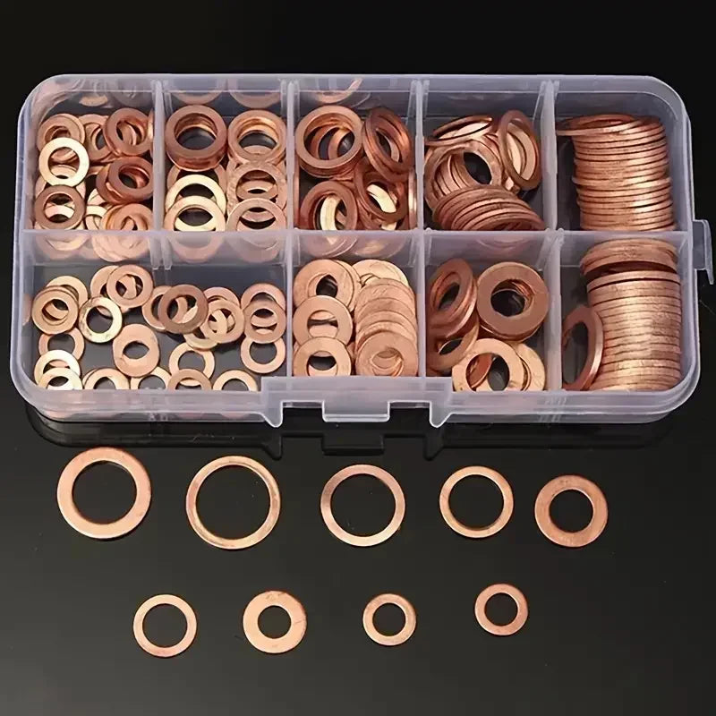 Copper Washer Kit M4–M14 | 100-Piece Seal Assortment Box Washer Assortment Kit Qme
