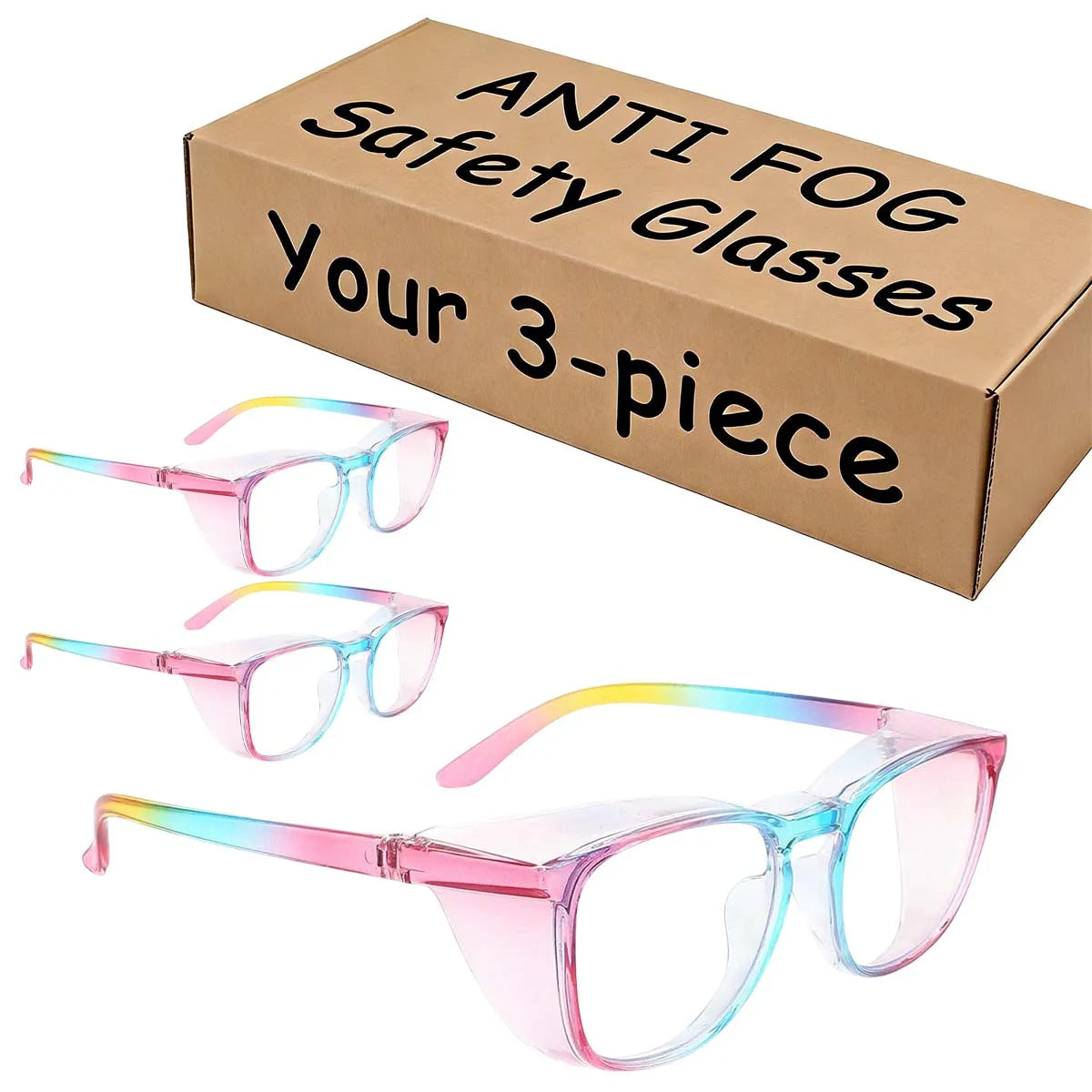 VOPHA 3-Pack Rainbow Anti-Fog UV Blue Light Glasses Safety Glasses Qst