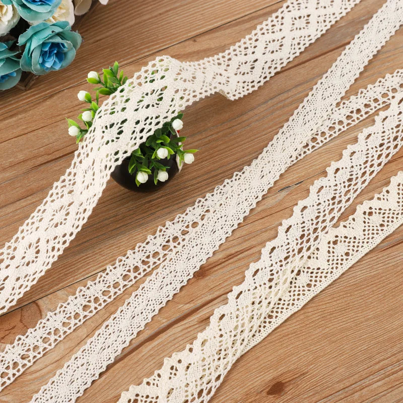5M White Cotton Embroidered Lace Ribbon Fabric Trim for DIY Lace Ribbon Trim Qme