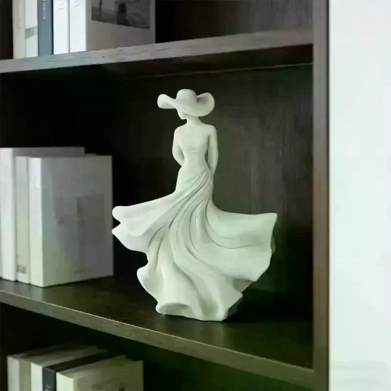 White Dancing Lady Resin Figurine – Elegant Home Décor Statue Decorative Figurine Qme