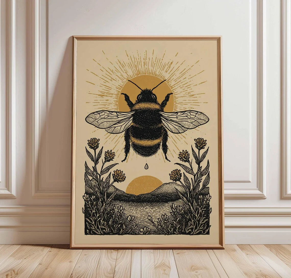 Vintage Bee Wall Art – Cottagecore Botanical Canvas Print Canvas Wall Art Qst TR262222 30x40cm Unframed