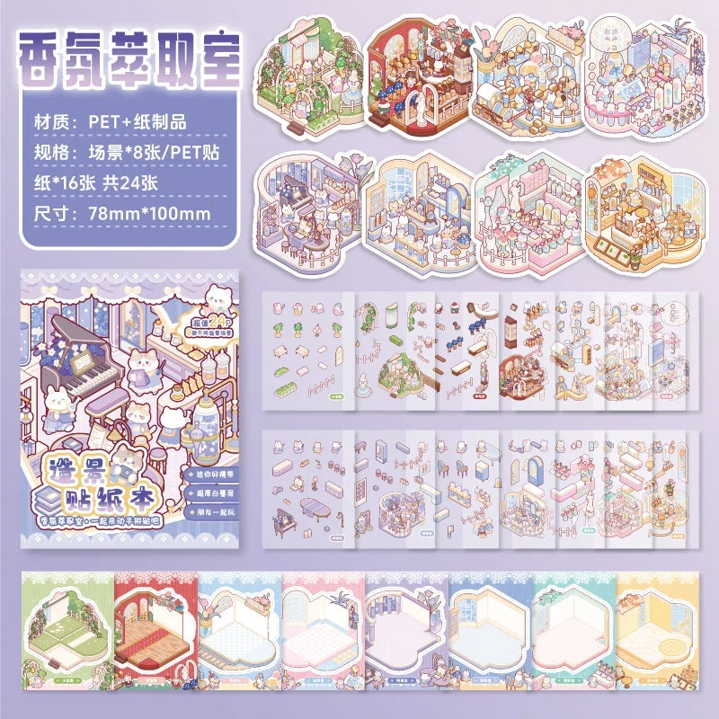 3D Cartoon Landscape Sticker Book – DIY Scrapbooking Crafts Sticker Book Qme D-24 Pcs