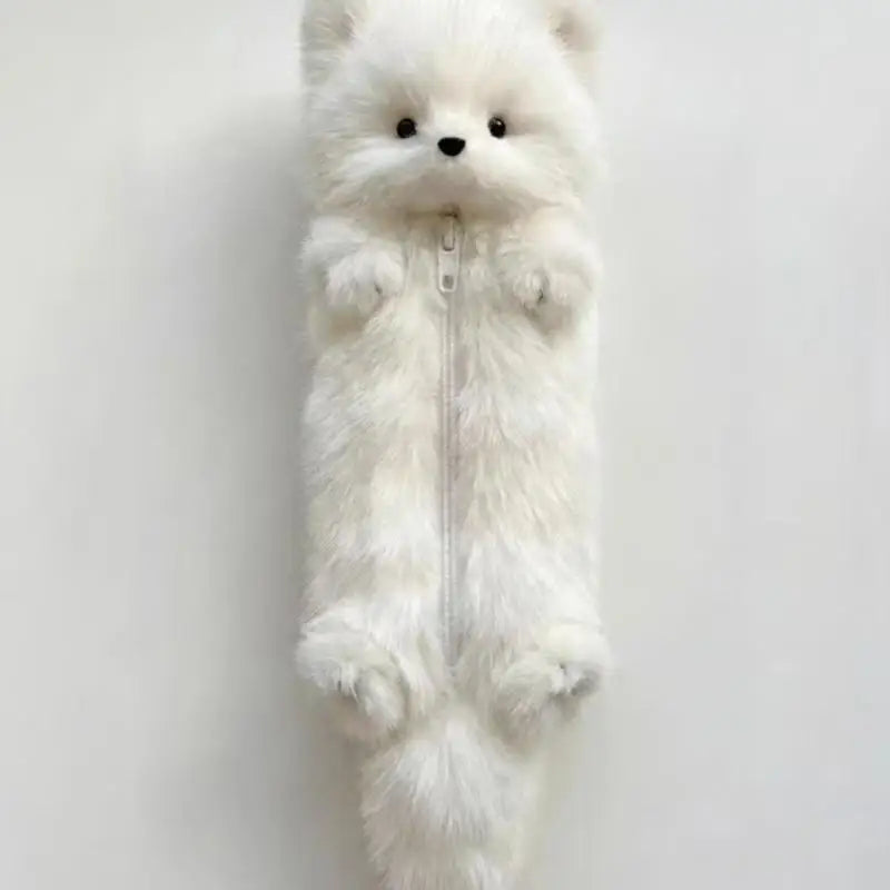 Cartoon Animal Plush Pencil Pouch – Cute Student Stationery Case Plush Pencil Pouch Qme White