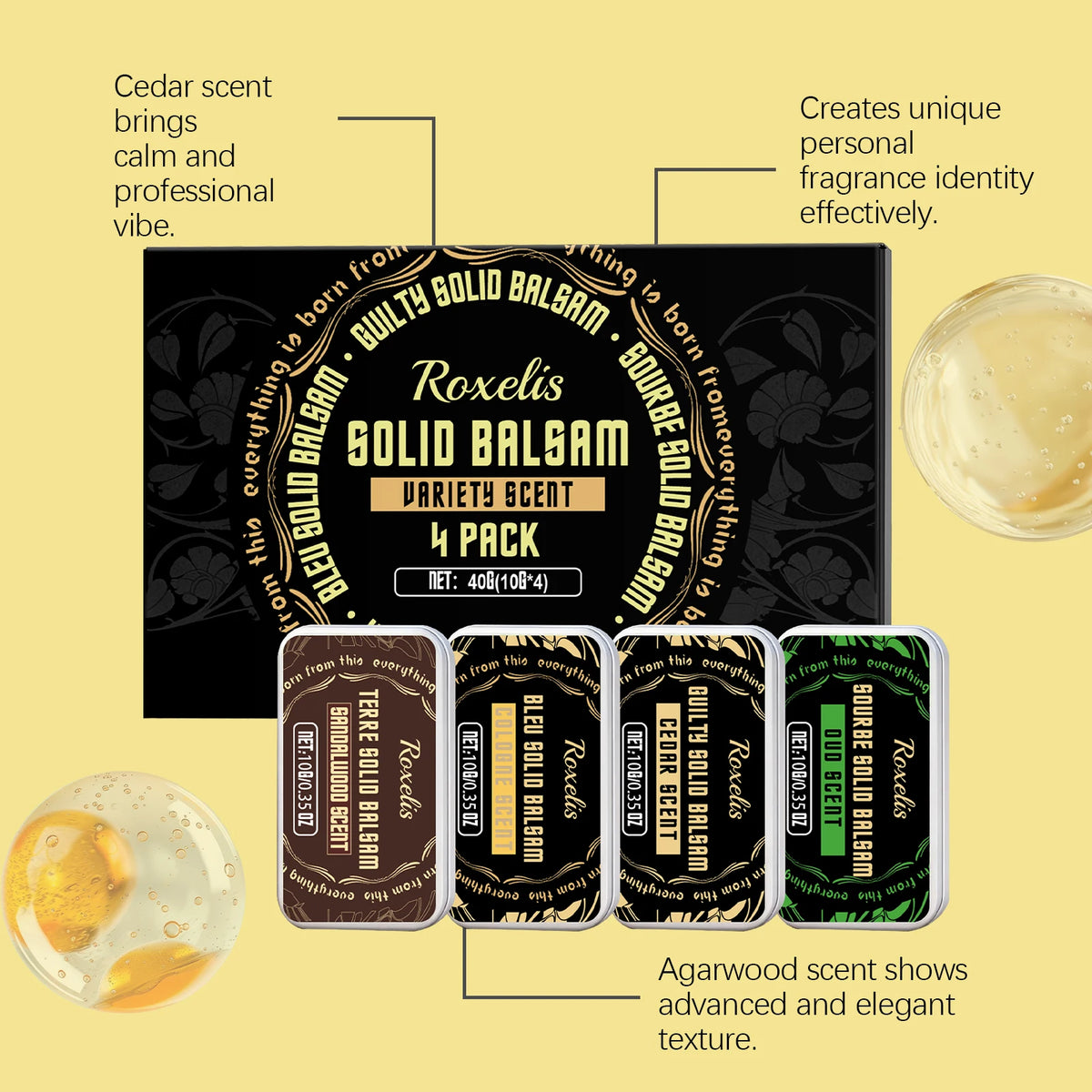 Men's Solid Perfume Balm Set – 4 PCS Woody Scent, Alcohol-Free Solid Perfume Balm Qst