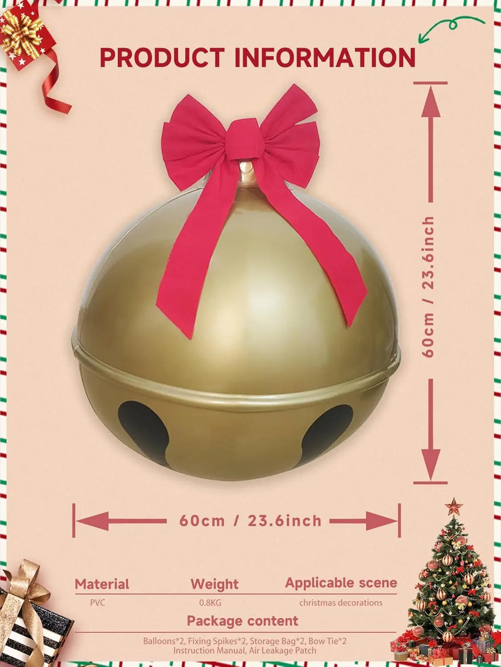 23-Pack 6-Inch Inflatable Christmas Balls with Bell Sound | Yard Decor Inflatable Christmas Decor Qme