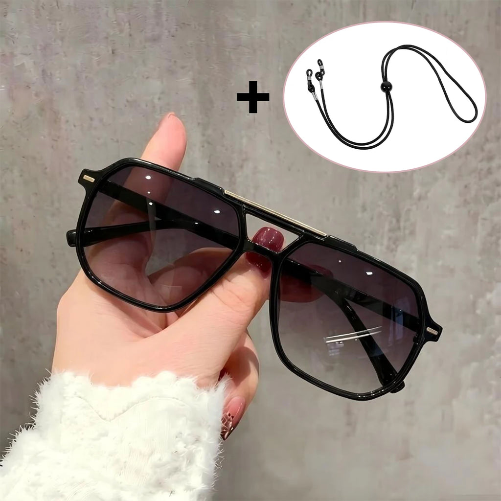 VOPHA Square UV400 Gradient Sunglasses – Double Bridge Style Fashion Sunglasses Qst Black gray