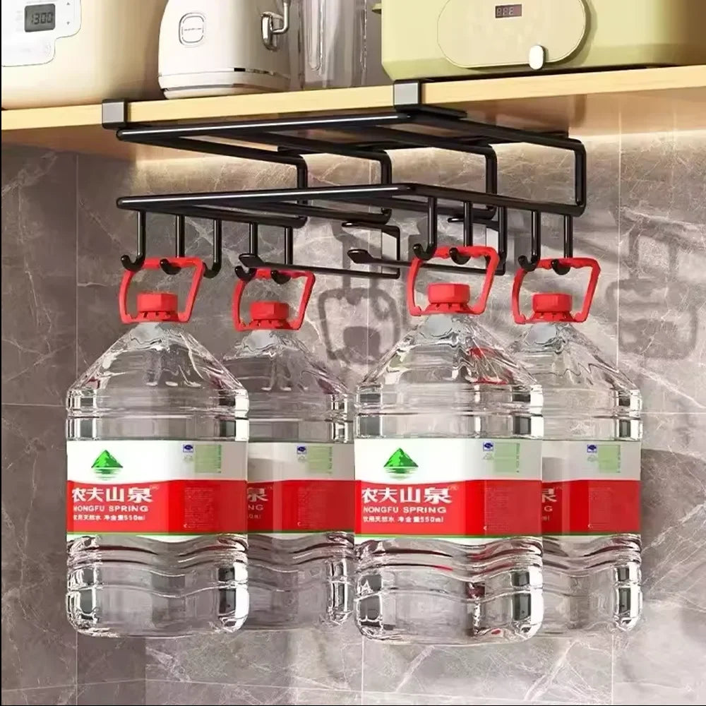 No-Drill Under Cabinet Organizer Hooks – Steel Wall Mount Rack Cabinet Organizer Rack Qme