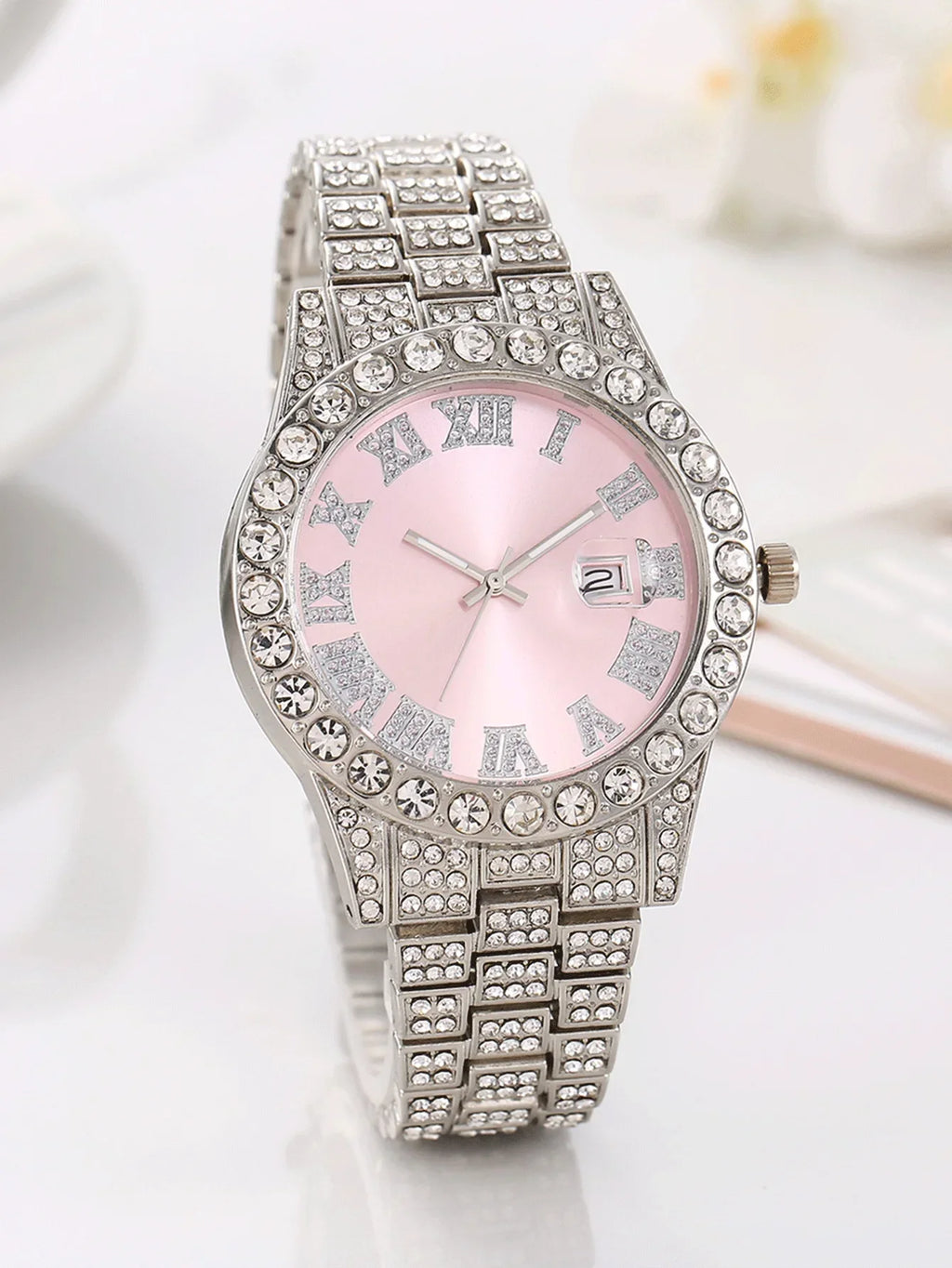 Women's Iced Out Silver Plated Hip Hop Watch & Jewelry Combo Watch & Jewelry Set Qme