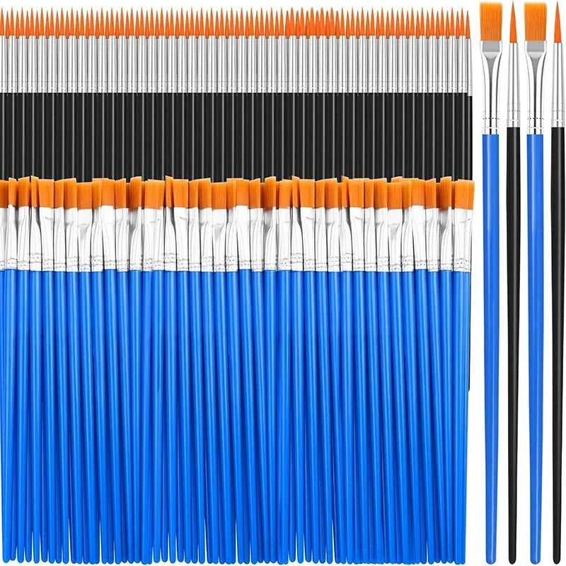 Nylon Paint Brush Set – Round & Flat for Oil, Acrylic & Watercolor Art Paint Brushes Qme