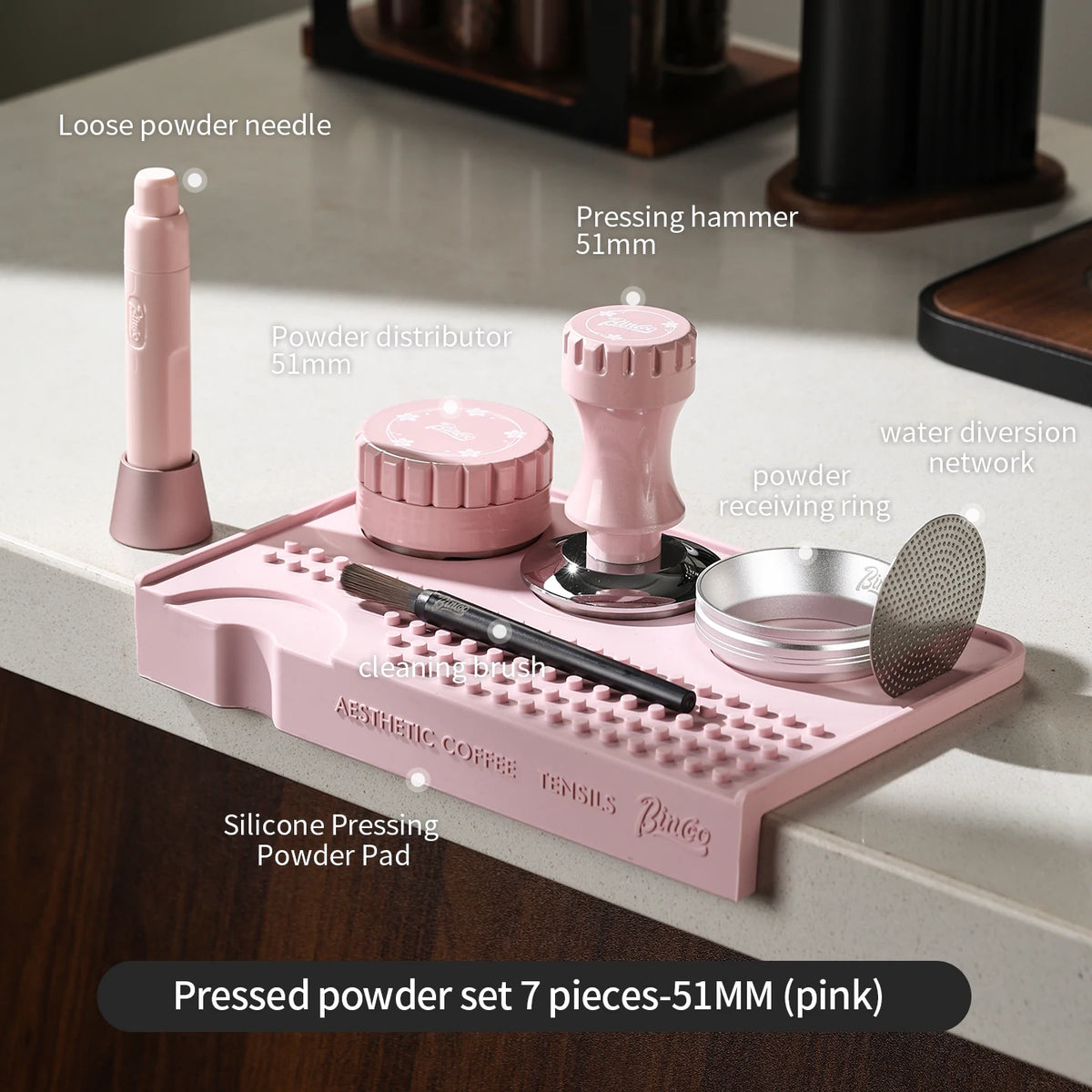 Bincoo Pink Coffee Tamping Station Kit – 51mm 8-Piece Set Coffee Tamping Kit Qst DARK GRAY