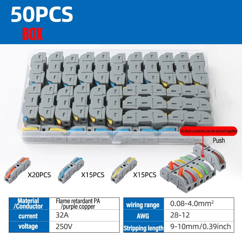 Universal Lever Wire Connectors 1-to-1 Inline Compact Splicing Lever Wire Connector Qme 211 50PCS