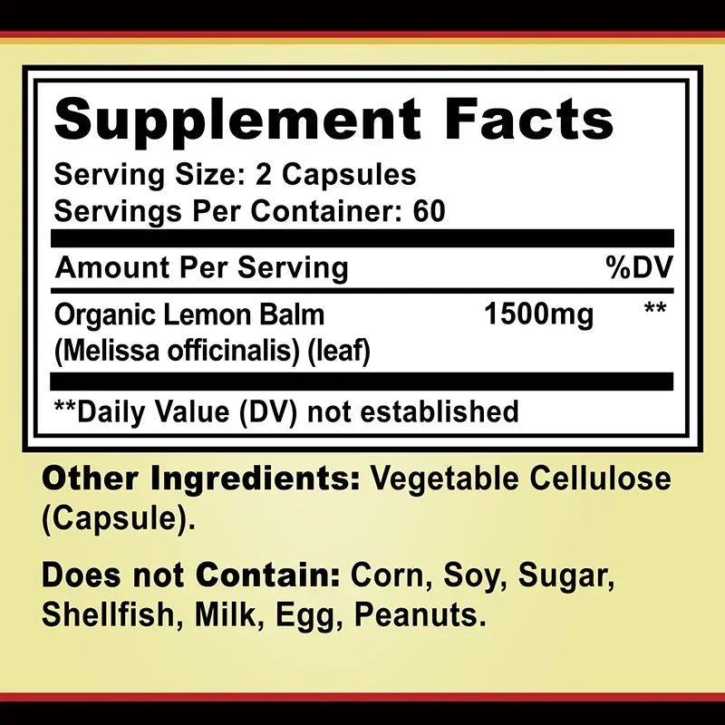 Organic Lemon Balm Capsules – Mood & Wellness Support Herbal Supplement Qst
