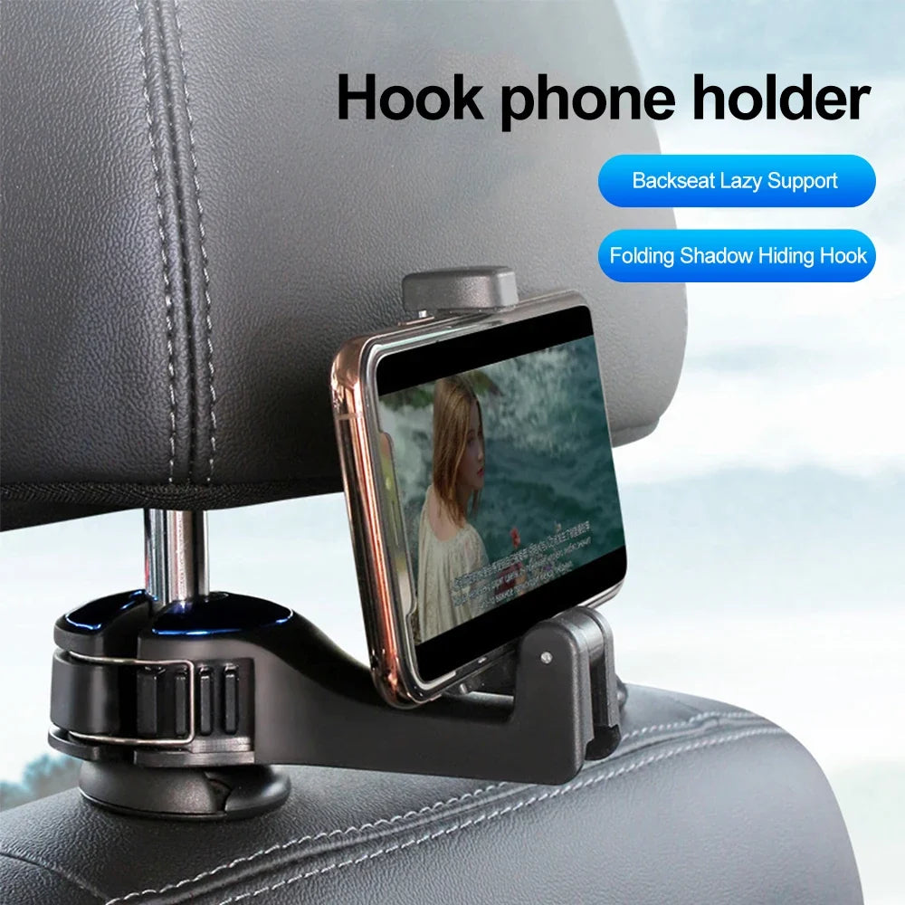 Dual-Use Car Headrest Phone Mount & Storage Hook Car Headrest Organizer Qme
