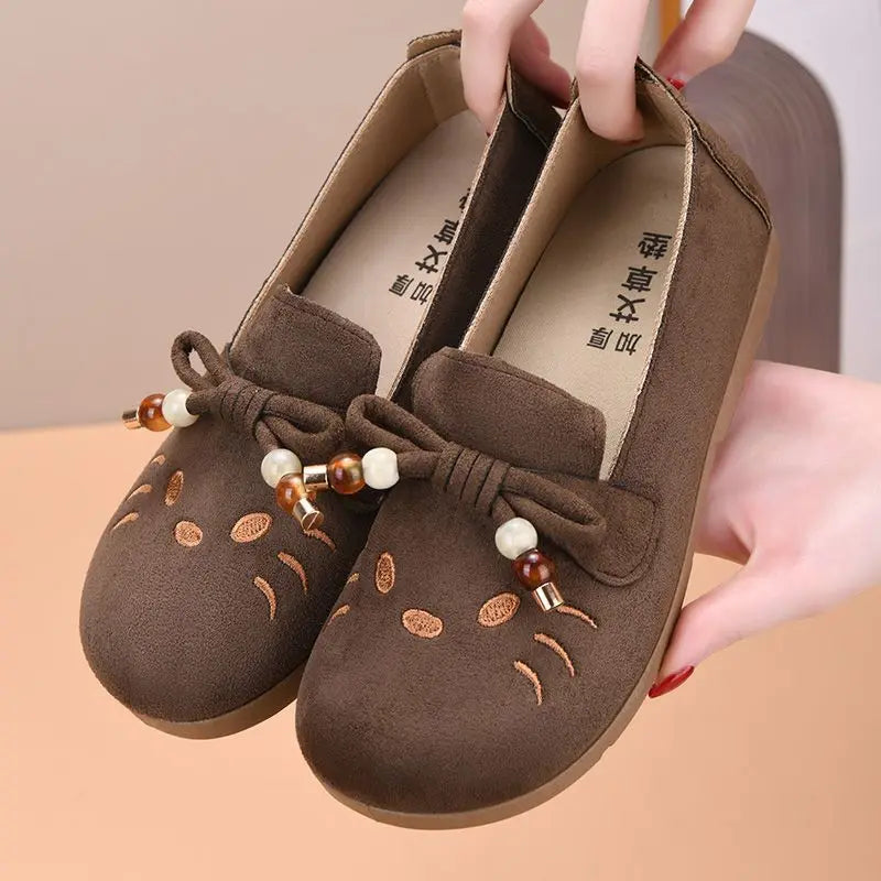 Women's Retro Bow-Knot Flat Loafers – Lightweight Anti-Slip Flat Loafers Qst Coffee 36 CN