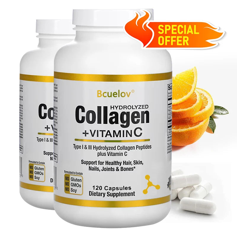 Hydrolyzed Collagen Capsules | Hair, Skin & Nail Support – Types I & III Collagen Supplement Qst
