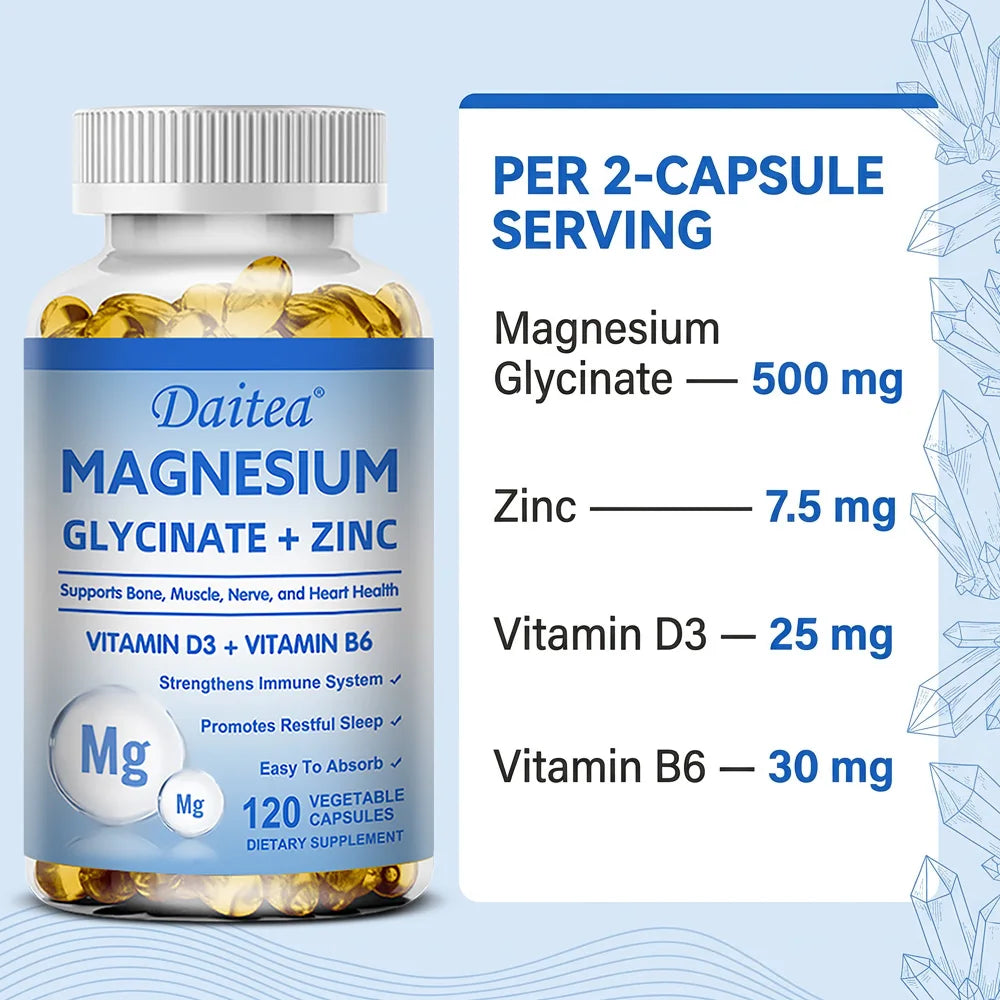 Magnesium Glycinate + Zinc Supplement | Sleep & Bone Support Mineral Supplement Qst