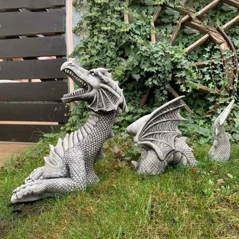Dragon Resin Lawn Sculpture – Gothic Fantasy Garden Statue Garden Sculpture Qme