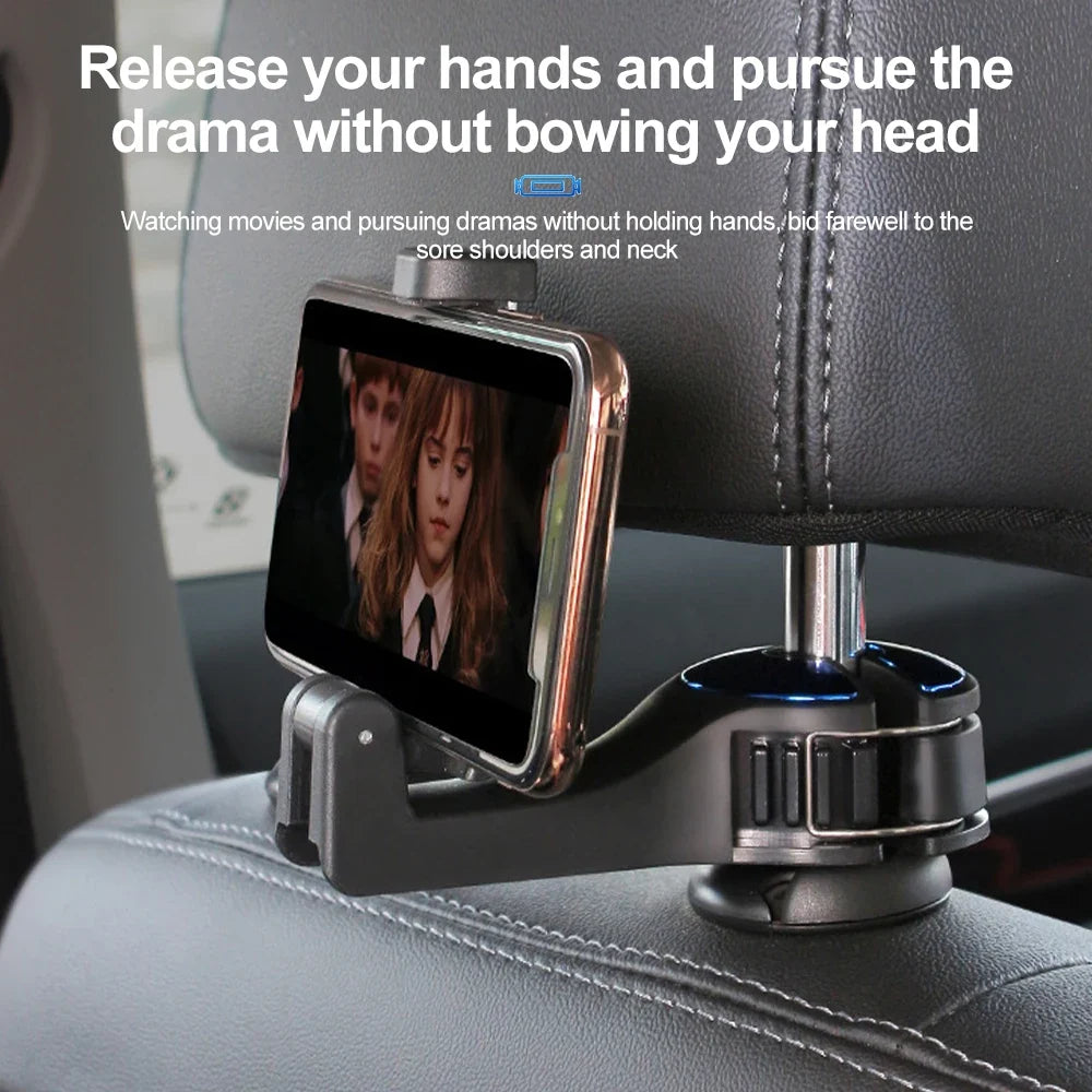 Dual-Use Car Headrest Phone Mount & Storage Hook Car Headrest Organizer Qme