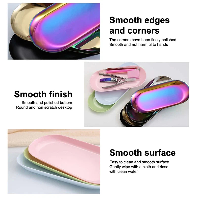 Oval Nail Art Storage Tray | Plastic Cosmetic Organizer Plate Nail Art Storage Tray Qme