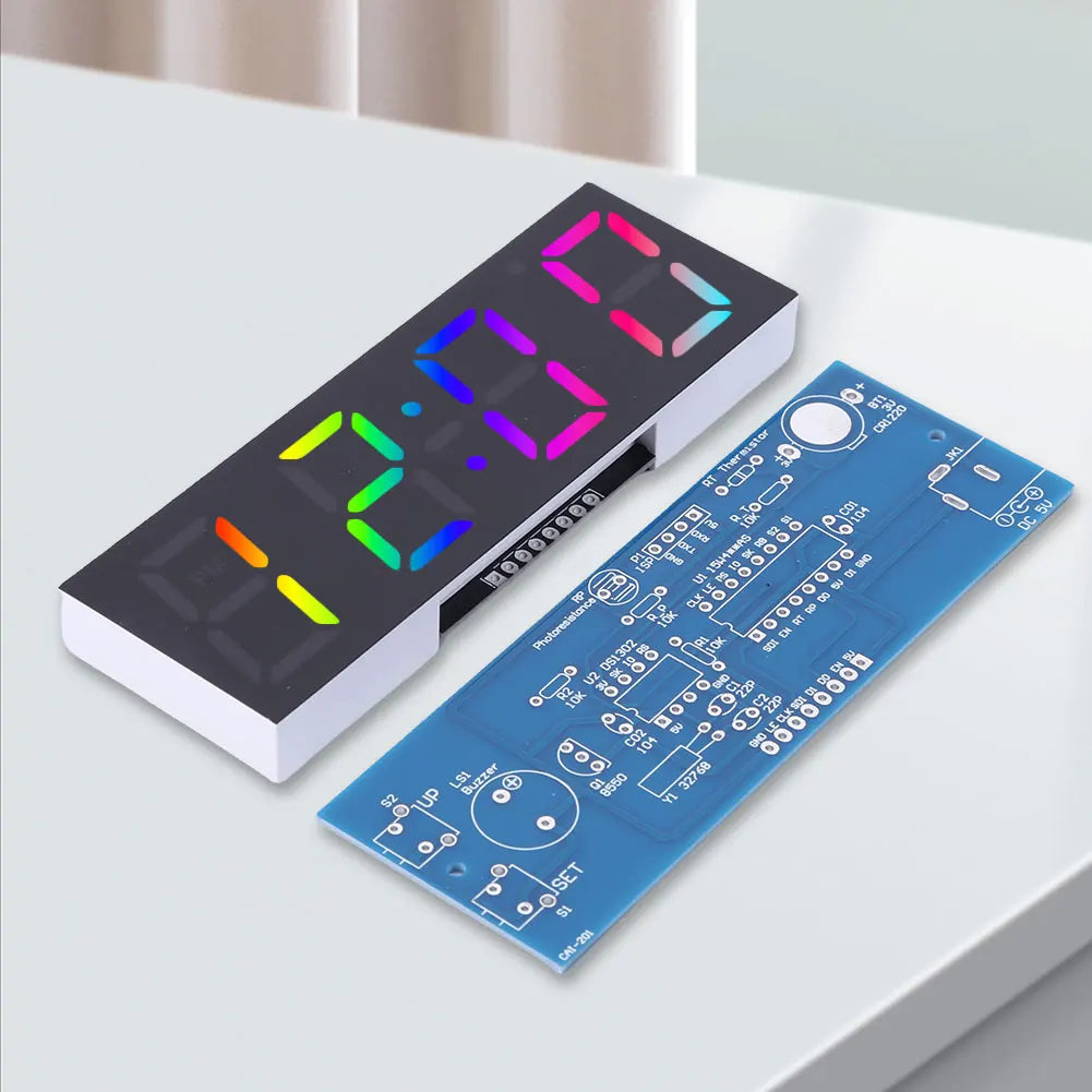 Colorful Digital Clock Kit – Time, Date, Temp & Week Display DIY Digital Clock Kit Qme