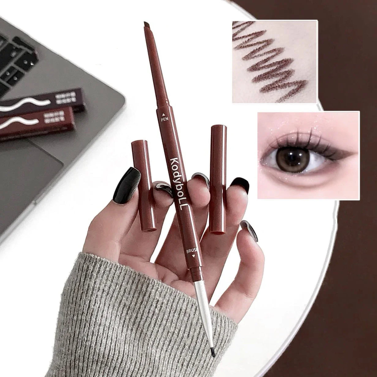 Qme Curved Gel Eyeliner Pen – Waterproof Ultra-Fine Tip Gel Eyeliner Pen Qme