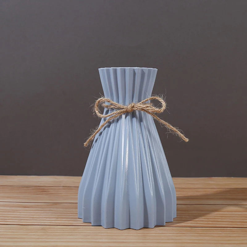 Origami Striped Narrow Waist Tabletop Vase – Imitation Ceramic Decorative Vase Qst B