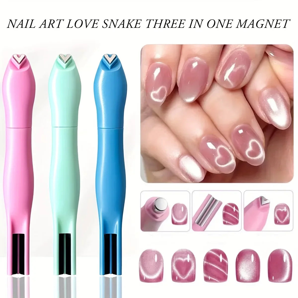 Y2K Nail Art Set – Heart, Snake & Cat Eye Checkered Design Nail Art Set Qme