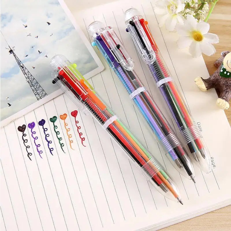 6-Color Ballpoint Pen Set – Smooth Oil-Ink Multicolor Pens Multicolor Ballpoint Pens Qme