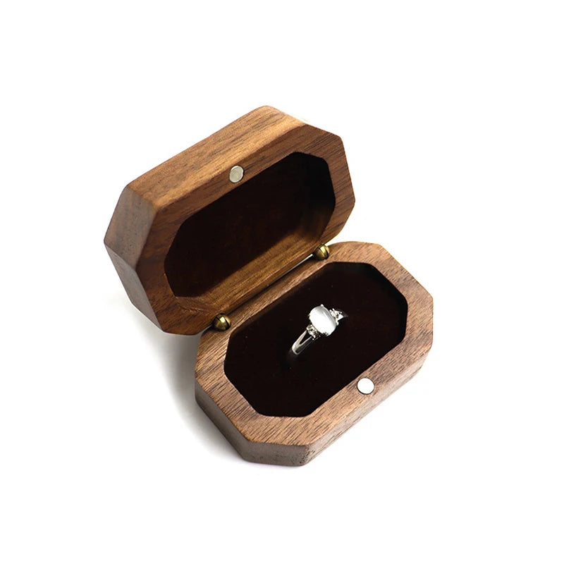 Vintage Walnut Wood Ring Box – Wedding & Proposal Gift Wood Ring Box Qst