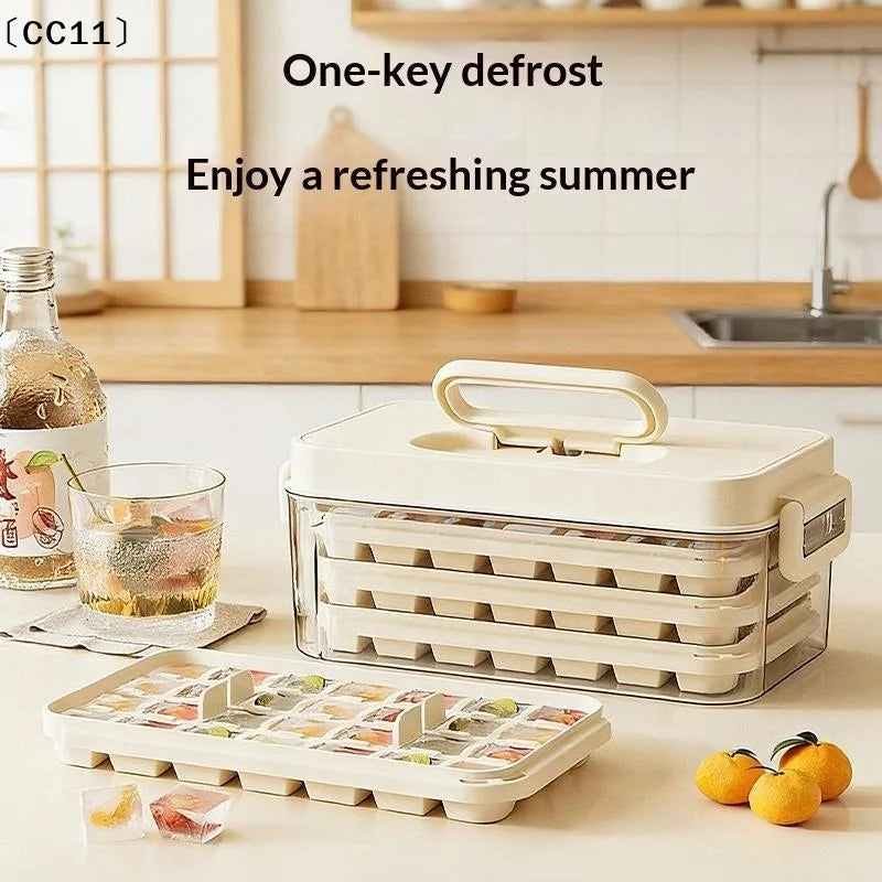 84-Cube Ice Tray with Lid & Storage Bin | BPA-Free 3-Layer Set Ice Cube Tray Set Qme