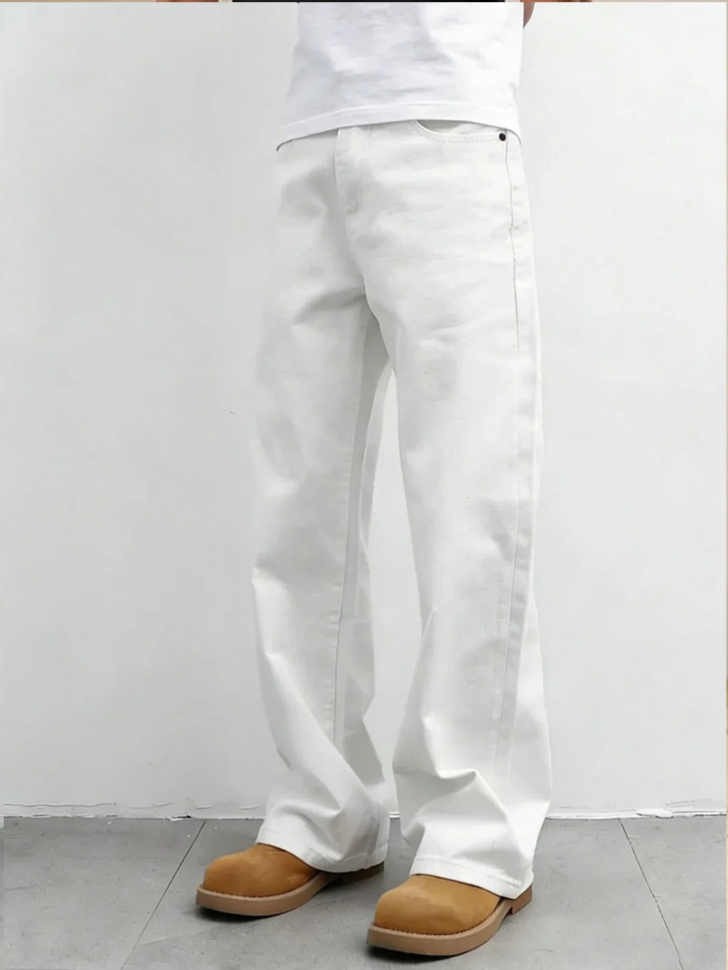 Men's Pure White Loose Wide-Leg Cotton Jeans | Relaxed Fit Wide-Leg Jeans Qme
