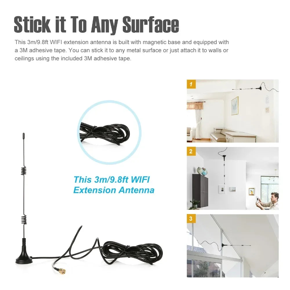 ESCAM 7dBi WiFi Antenna Extension Cable 3M Magnetic Base WiFi Antenna Extension Qme