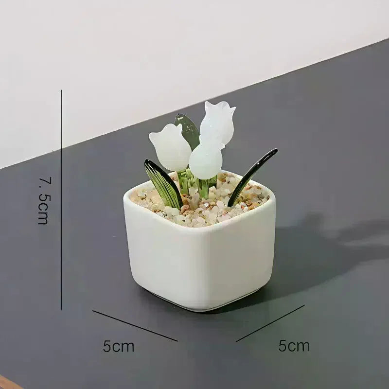 Magnetic Hand Blown Glass Tulip Planter | Everlasting Flower Pot Decorative Glass Planter Qme