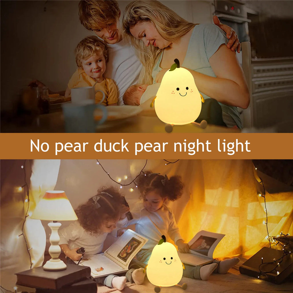 Pear Night Light 7-Color Dimmable Touch Control USB Rechargeable LED Night Light Qme