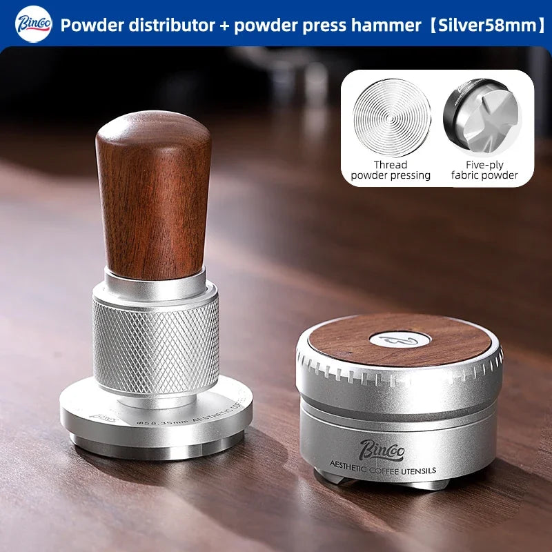 Bincoo 58mm Espresso Distributor – Wood Handle Barista Tool Espresso Distributor Qst Silver 2pcs B