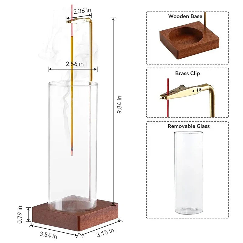 Glass Incense Holder Removable Ash Catcher – Mess-Free Burner Incense Holder Qme