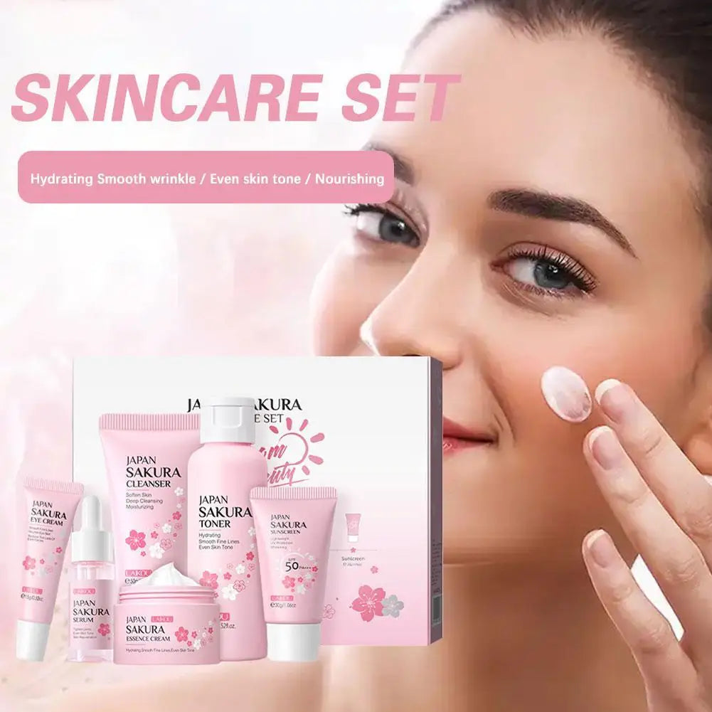 Sakura Skin Care Set – Cleanser, Serum, Eye Cream & Sunscreen Skin Care Set Qme