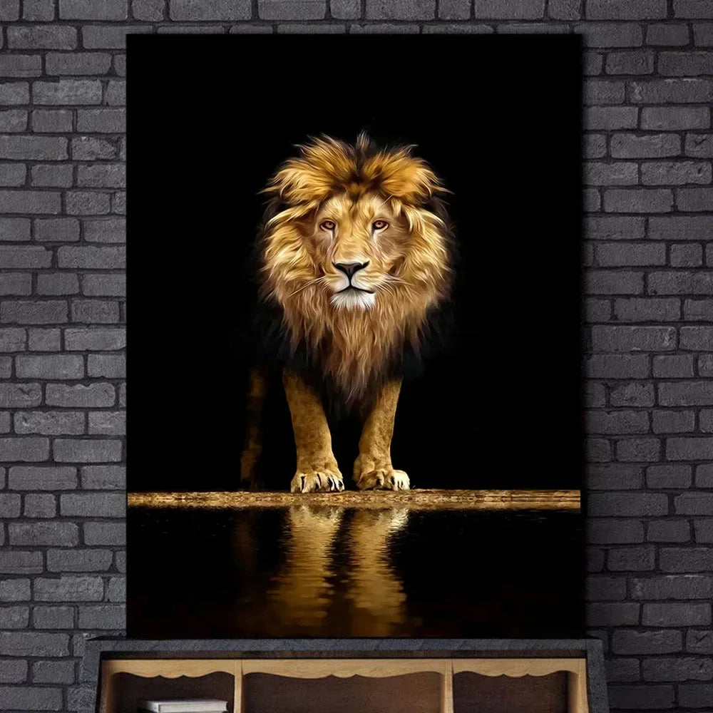 Wild African Lion Dark Canvas Wall Art – Unframed HD Print Canvas Wall Art Qst