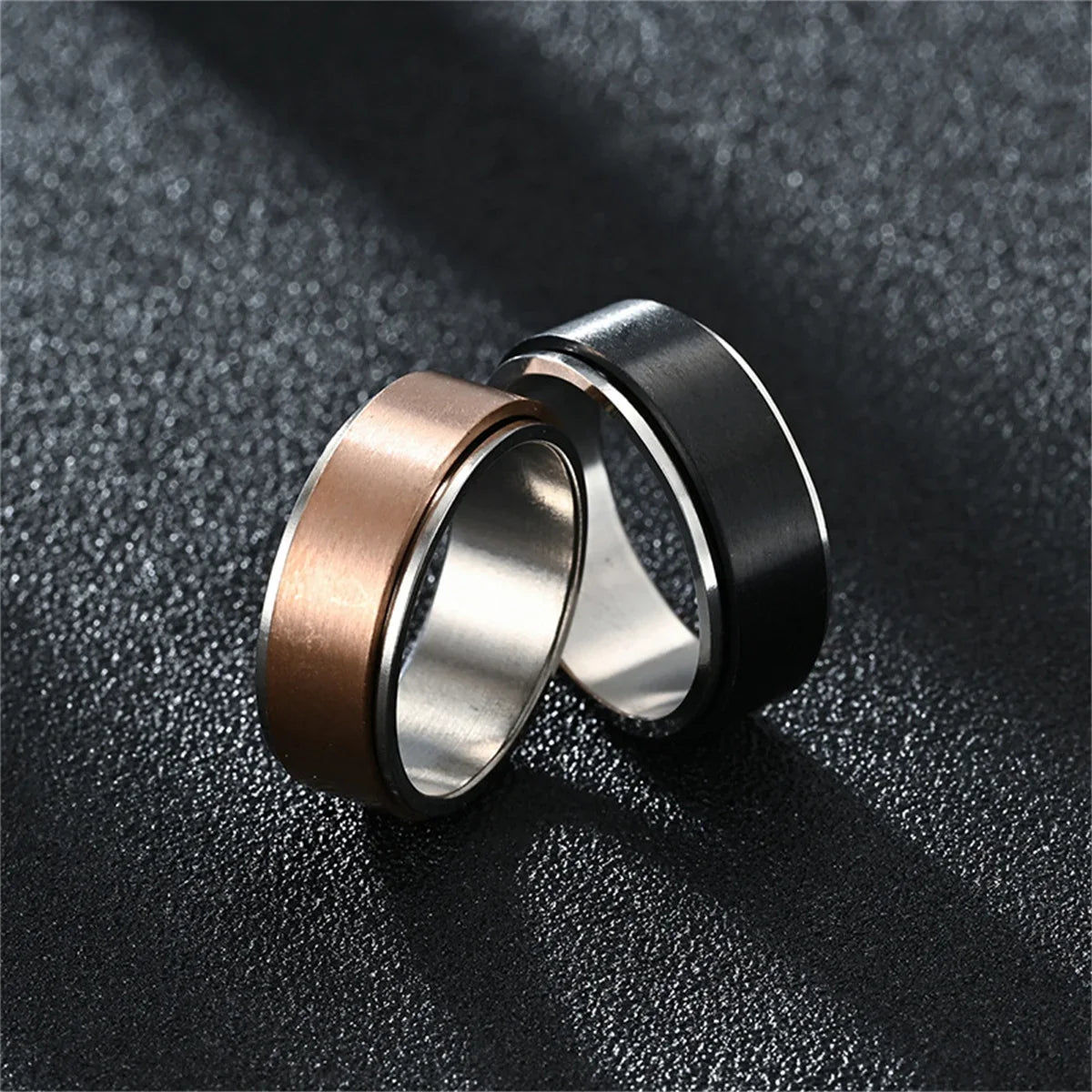 Fidget Spinner Ring Stainless Steel – Black & Silver Spinning Spinner Ring Qme