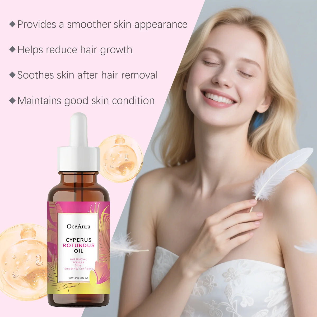 OceAura Cyperus Rotundus Hair Removal Body Oil 60ml Hair Removal Body Oil Qst