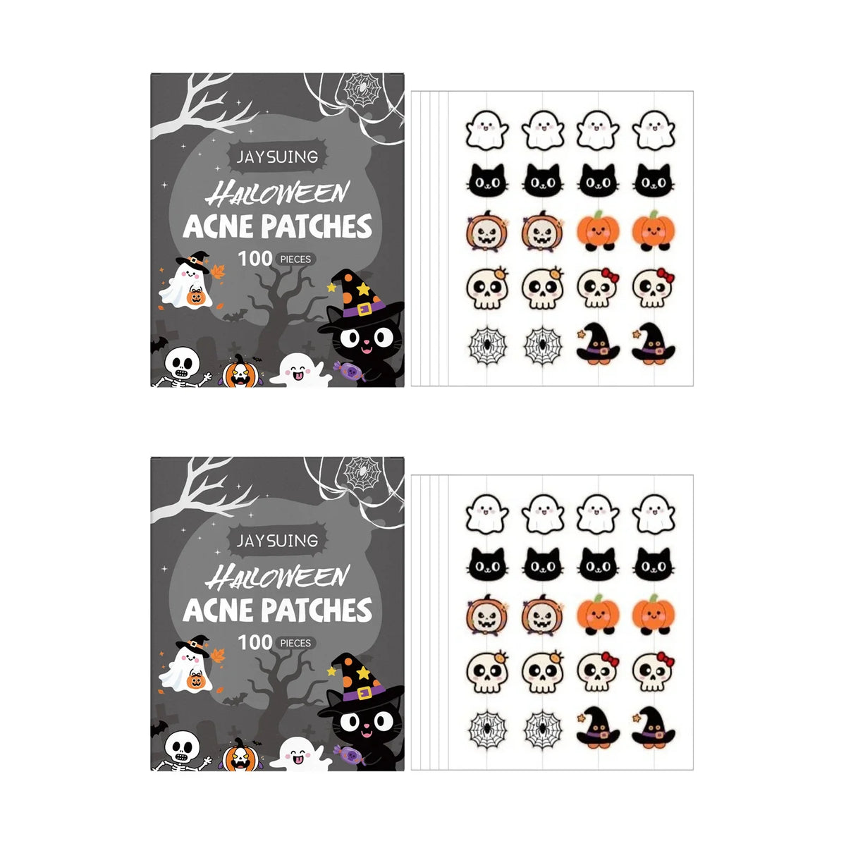 Halloween Acne Patches – Pumpkin & Bat Shapes, 100 Pcs Acne Patches Qme 2 x 100pcs Boxed
