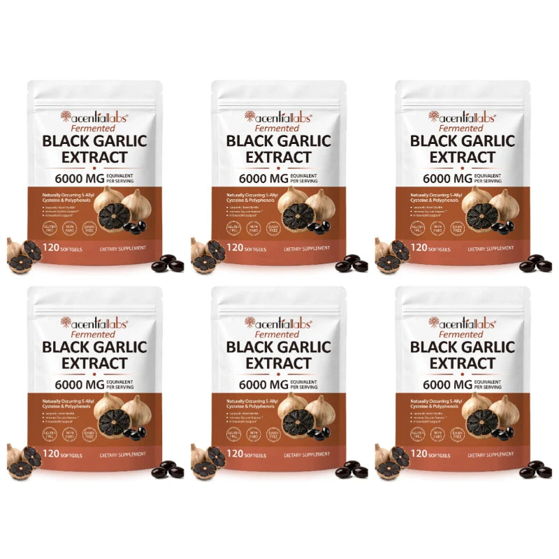 Black Garlic Extract Softgels 600mg 10:1 – 120 Count Herbal Supplement Qst 6bags 720capsules